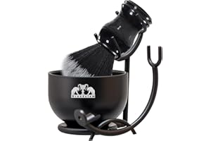 Grandslam Deluxe Shaving Kit for Men, 3 in 1 Shaving Set Includes Shaving Brush, Stainless Steel Shaving Bowl and Razor & Brush Holder, Black Set