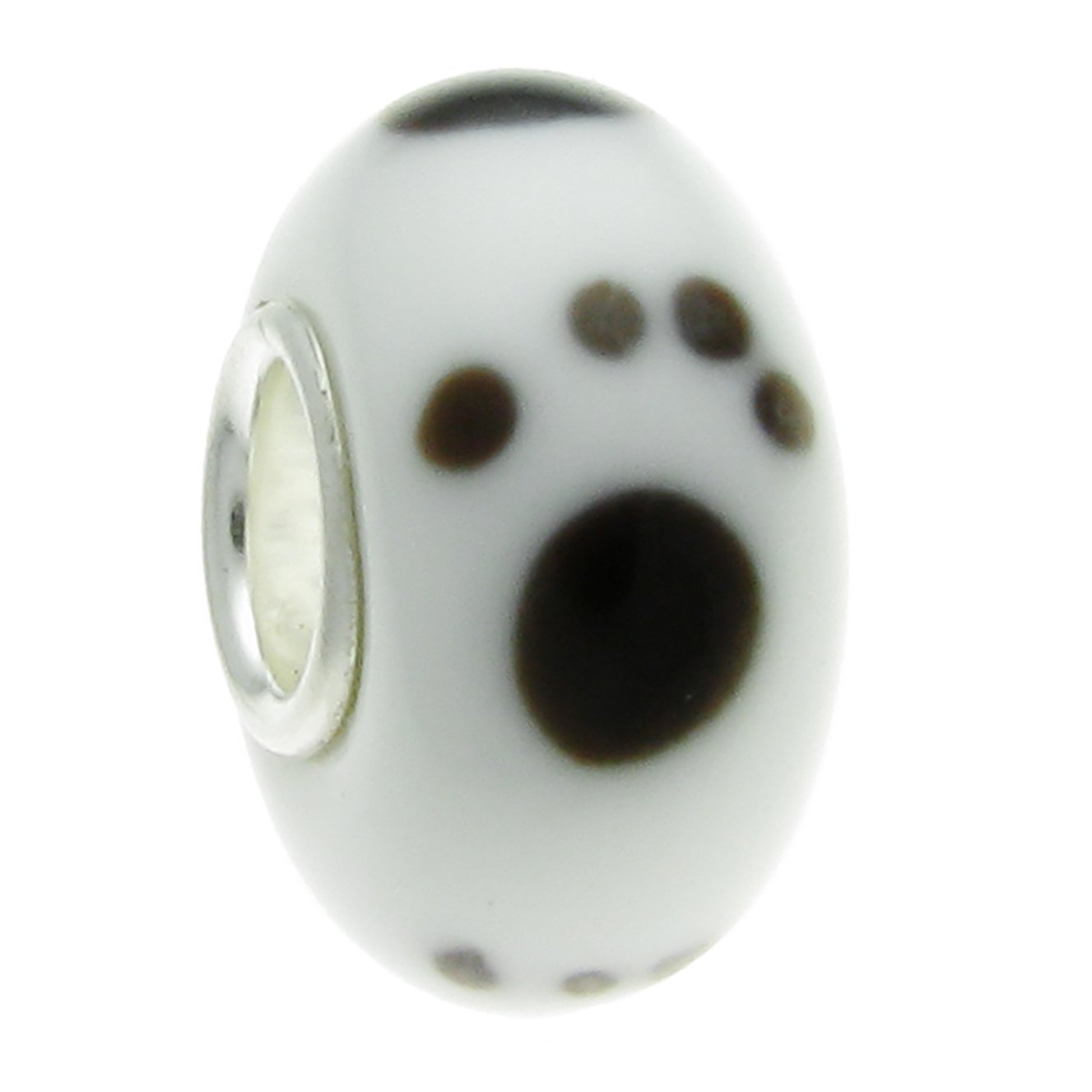 Queenberry Sterling Silver Puppy Paw on Round European Style Glass Bead Charm