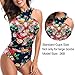 Womens One Piece Floral Swimsuits Front Criss Cross Backless Tummy Control Bathing Suits