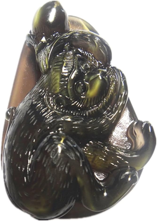 Natural Green Eye Obsidian Asia Monkey Charm Good Luck Pendant Necklace