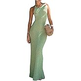 MakeMeChic Women's Hollow Out Cover Up Dress Tie Backless Halter Neck Sleeveless Beach Swimsuit Maxi Dresses
