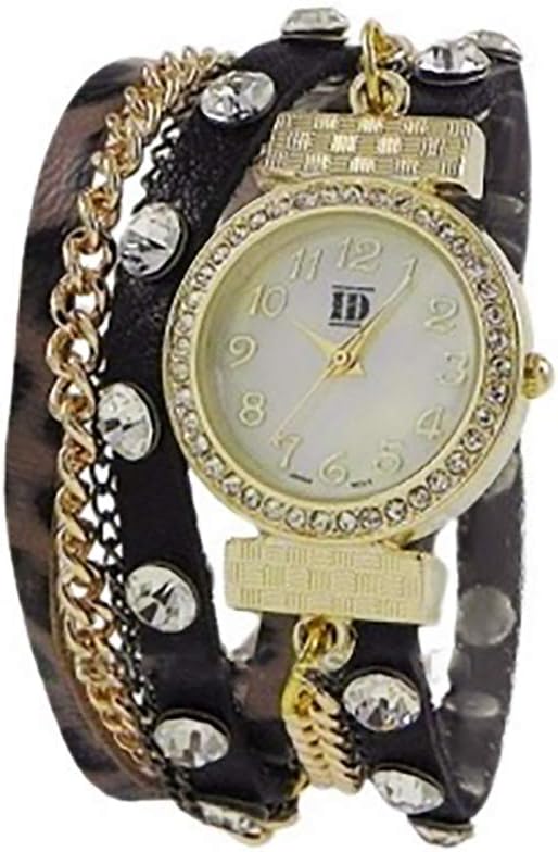 GENEVA PLATINUM IDDESIGNER INSPIRED WRAP AROUND BRACELET WATCH-BLACK/LEOPARD