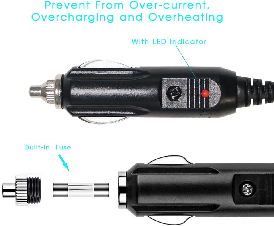 KUNCAN 4FT 12V Cigarette Lighter to DC5521 Power Cable, 5A Fuse, Car Charger for GPS DVD Player, Bluetooth Speakers - Image 4