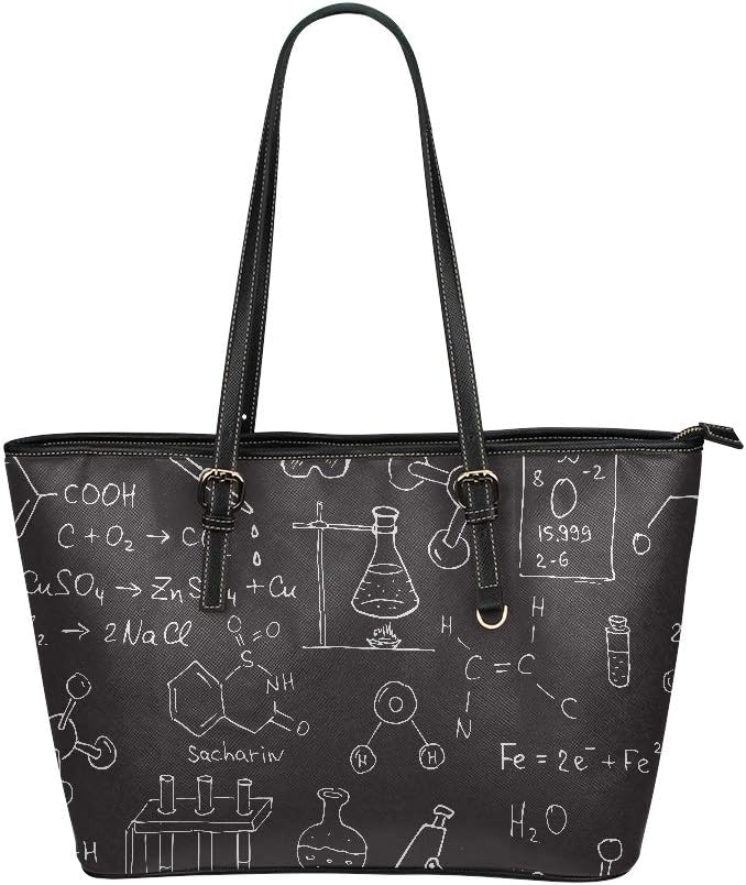 Cute Shoulder Bag Chalk Chemistry Symbols Formulas Leather Hand Totes Bag Causal Handbags Zipped Shoulder Organizer For Lady Girls Womens Fun Handbags
