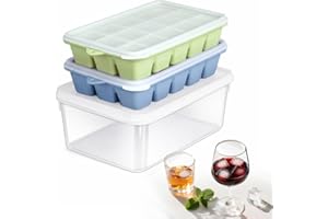 Upgraded Silicone Ice Cube Tray with Non-Spill Lid for Freezer, Easy Release Silicone Ice Trays with Ice Bin, Stackable Ice B