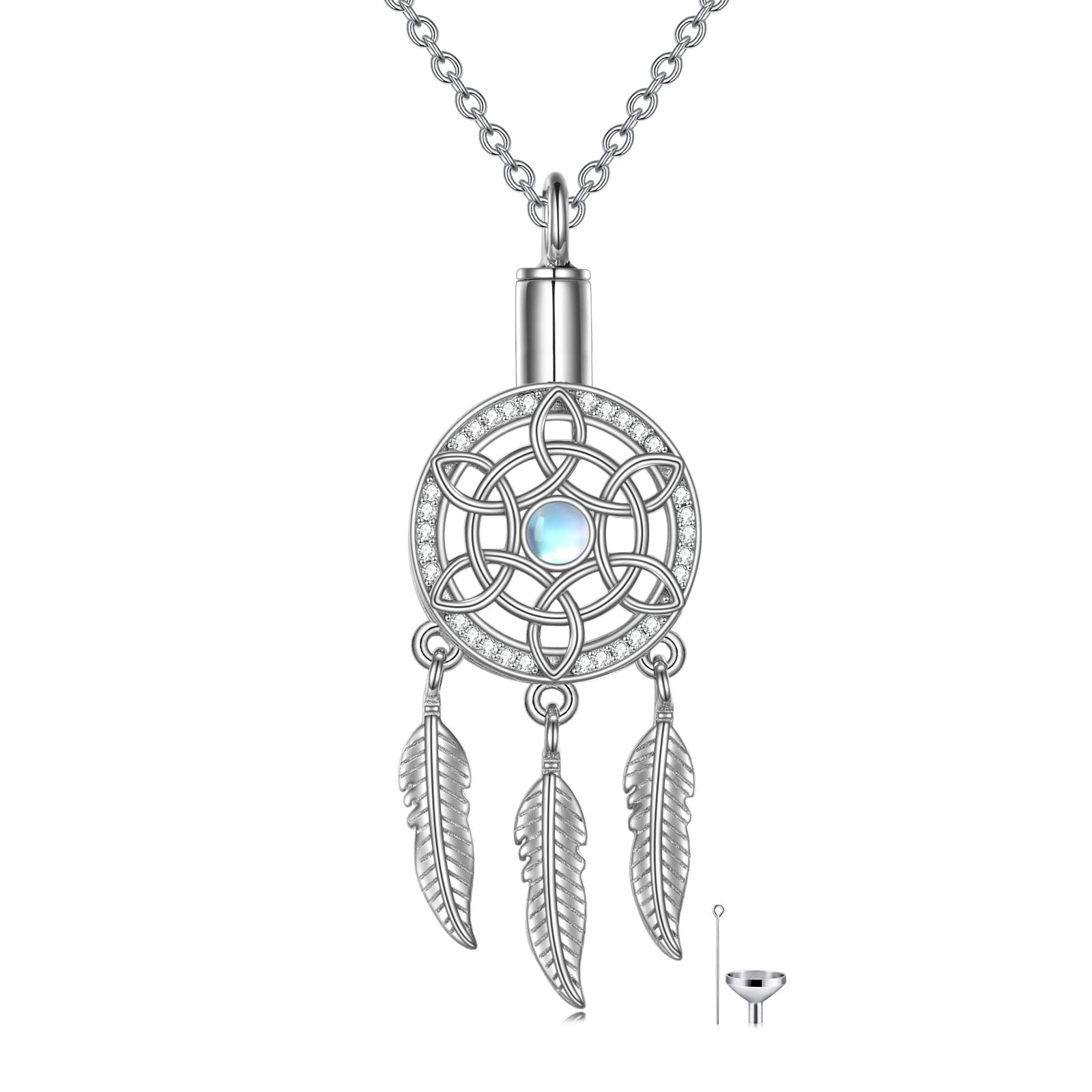 VONALA Urn Necklaces for Ashes Sterling Silver Dream Catcher Urn Pendant with Moonstone Cremation Jewellery Keepsake Memorial Gift Human Pet Ashes for Women