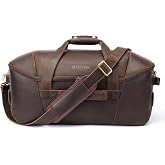 Masa Kawa 20" Leather Duffle Bag for Men Gym Overnight Weekender Travel | 30L Vintage Brown Carry-On Duffel Luggage Bag with Organizer Dividers Wet Pocket
