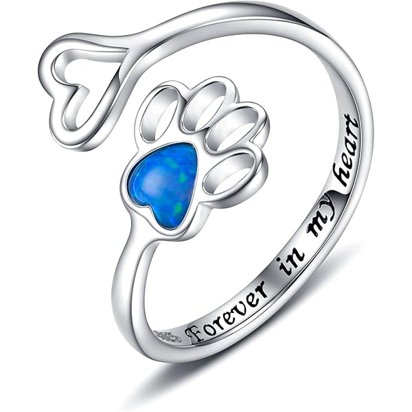 Helen De Lete Anillo Ajustable De Plata De Ley S925 Con Huellas De Perro Para Mujer, Plata De Ley 925, NA