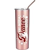 Onebttl Dancer Gifts for Girls, Teens, Her - Dance - 20oz/590ml Stainless Steel Insulated Tumbler with Straw, Lid - Dance Themed Recital Gifts for Women - Eat Sleep Dance Repeat (Rose gold)