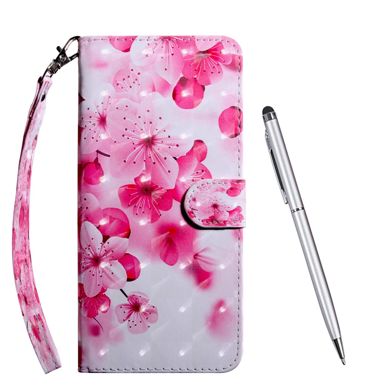 TOUCASA Case for Huawei Y5 2019, [3D Glitter] Bookstyle Wallet Case Retro Luxury Premium PU Leather Shockproof Flip Magnetic Card Slots Folio Protection Case (Cherry Blossoms) — image 1