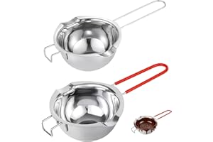 Double Boiler Set of 2 – Stainless Steel Chocolate Melting Pot with Silicone and Steel Handles – Dual Pour Spouts, Heat-Resis