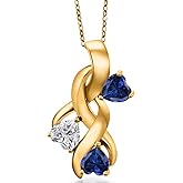 Gem Stone King 18K Yellow Gold Plated Silver Lab Grown Diamond and Blue Created Sapphire Pendant Necklace for Women | 1.44 Cttw | Gemstone April Birthstone | Heart Shape 5MM | With 18 Inch Chain