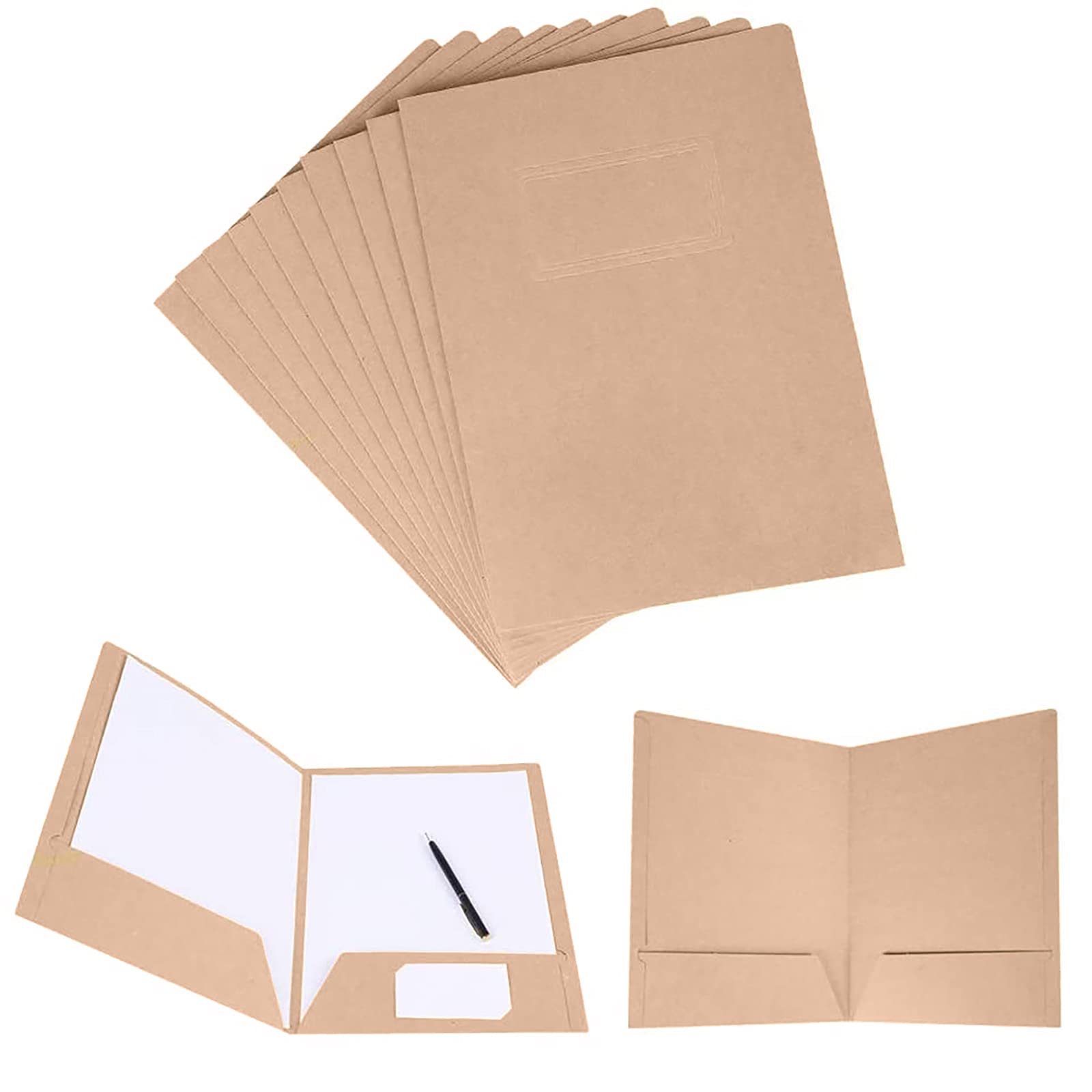 A4 Kraft Paper File Folder, 12 Pcs Document Folders A4 with Pockets, Presentation Document Folder Holder A4, Double Pocket Folder A4 with Business Card Slot, for Office Conference Business Home School