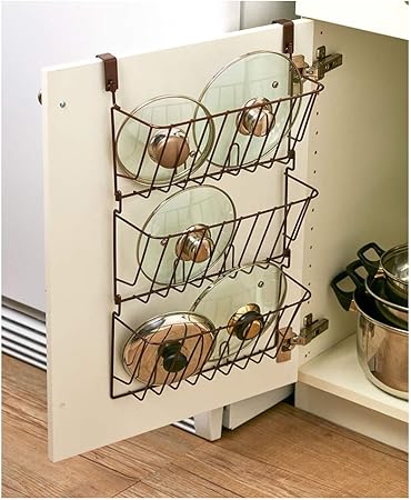 Eak98shop Bronze Poele Organiseur De Porte D Armoire Couvercle Pot De Stockage De Support De Cuisine Organisation Amazon Fr Cuisine Maison