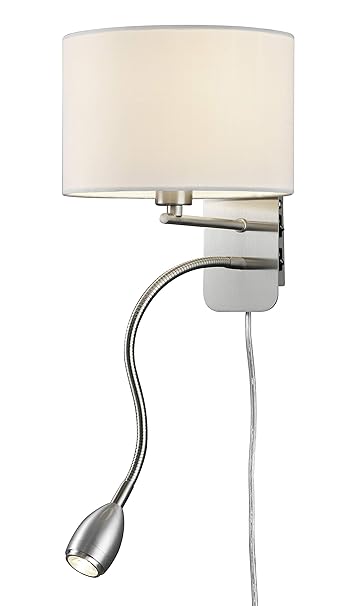 Trio Leuchten Wandleuchte Hotel 271170201, Metall Nickel matt, Stoffschirm weiß, E14, LED 1 1 x 3.2 Watt
