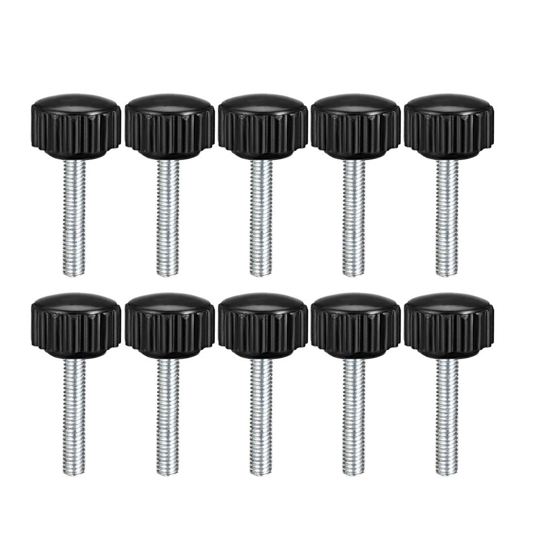 sourcing map M4 x 25mm Metric Male Thread Knurled Clamping Knobs Grip Thumb Screw on Type Plastic Threaded Hand Bolt Knobs Black 10 Pcs
