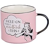 Bless Your Soul XL Pink Coffee Mug Hold On Overthink This, Funny Birthday Gifts for Women, Mom, Co-worker Boss, Retro-Inspired Designs - 15oz Cup