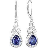FJ Celtic Knot Dangle Drop Earrings 925 Sterling Silver Infinity Teardrop Leverback Earrings Birthstone Jewelry for Women
