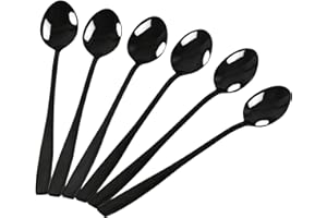 Utiao 12-Piece Long Handle Spoon, Black Stainless Ice Tea Spoon