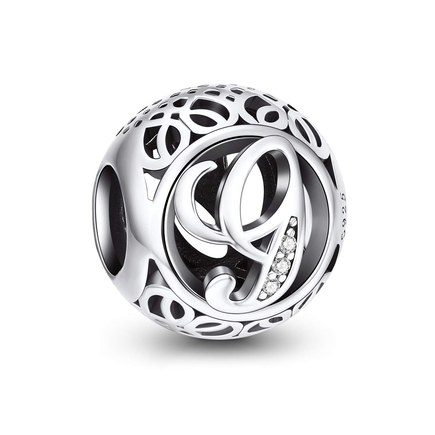 NINGAN Letter Alphabet Charm 925 Sterling Silver Charms Fits European Bracelets Compatible (H)