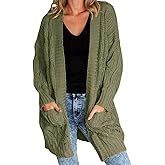 Miladusa Women's Cardigan Sweaters Long Sleeve Plus Size Solid Cable Knit Open Front Outerwear with Pockets