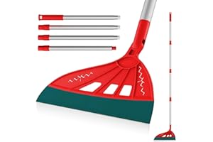 INPACK Multifunction Magic Broom, Squeegee Broom for Floor Cleaning, Multifunctional Floor Squeegee with Adjustable Aluminum Handle, 60'' Magic Silicone Broom for Glass, Fine Dust, Pet Hair, Liquids (Red)