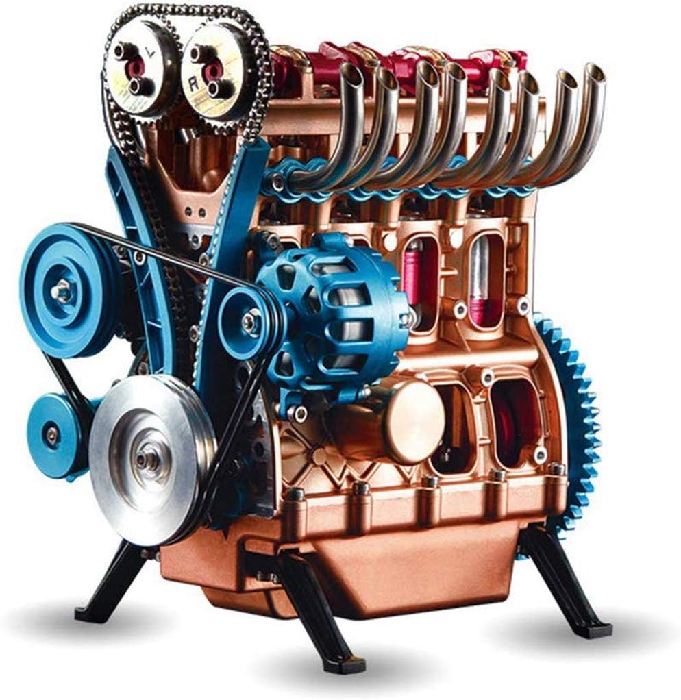 V4 Car Engine Assembly Kit, All-Metal Craftsmen Mini 4-Cylinder Car Engine Model High Challenge Assembly Toy Gift Set