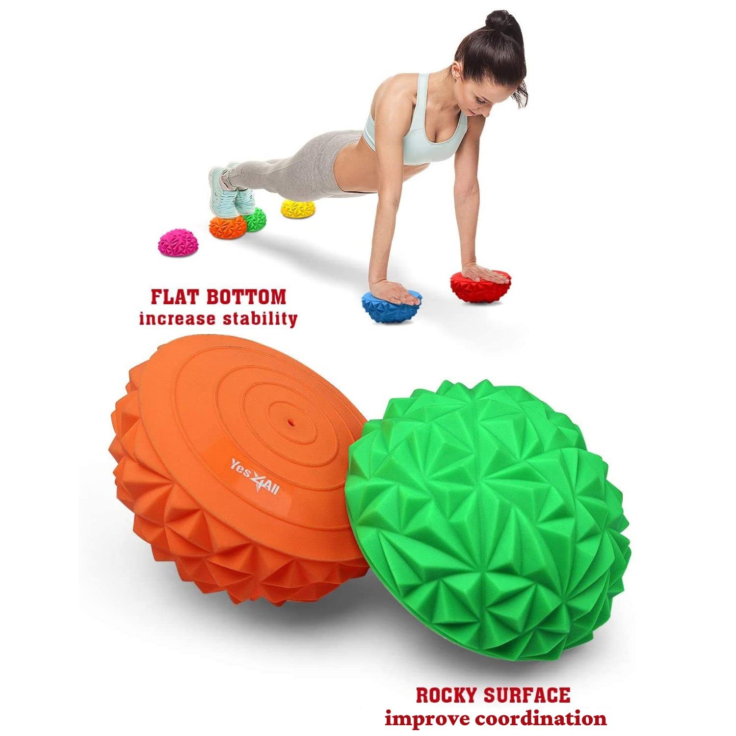 Yes4All Hedgehog Balance Pods for Exercise, Core Body Balancing, Balance Pods for Kids & Adults with Hand Pump - Set of 6