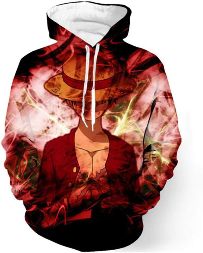 Mens/Boys Anime 3D One Piece Pullover Luffy Printed Hoodie Cosplay Sweatshirts