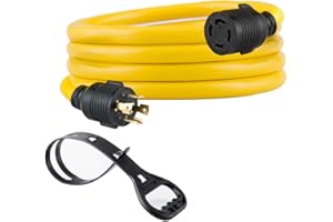 Yodotek 10 FEET Heavy Duty Generator Locking Power Cord NEMA L14-30P/L14-30R,4 Prong 10 Gauge SJTW Cable, 125/250V 30Amp 7500 Watts Yellow Generator Lock Extension Cord with UL Listed…