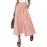 CFLONGE Women's 2025 Bohemian Long Skirts Flowy High Waist A Line Maxi Skirts for Women Summer Pleated Midi Skirt with Pocket