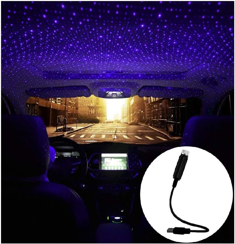 Romantic Auto Roof Star Projector Lights, Flexible Romantic Galaxy USB Night Lamp Fit All Cars Ceiling Decoration Light Interior Ambient Atmosphere (Purple)