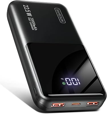 22,5 W Bateria Externa, 20000 mAh, Carregamento Rápido, entrada e saída USB C portátil PD3.0 QC4.0 Power Bank Compatível com iPhone 17 16 15 14 13 Pro MAX Mini Plus Smartphones (Preto)