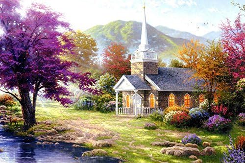 DIY Crystals Paint Kit 5D Diamond Painting By Number Kits, Purple Tree House-16''W24''L