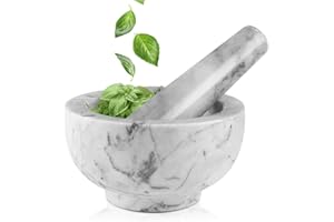 Flexzion Marble Mortar and Pestle Set - Solid Marble Stone Grinder Bowl Holder for Guacamole, Herbs, Spices, Garlic, Kitchen,