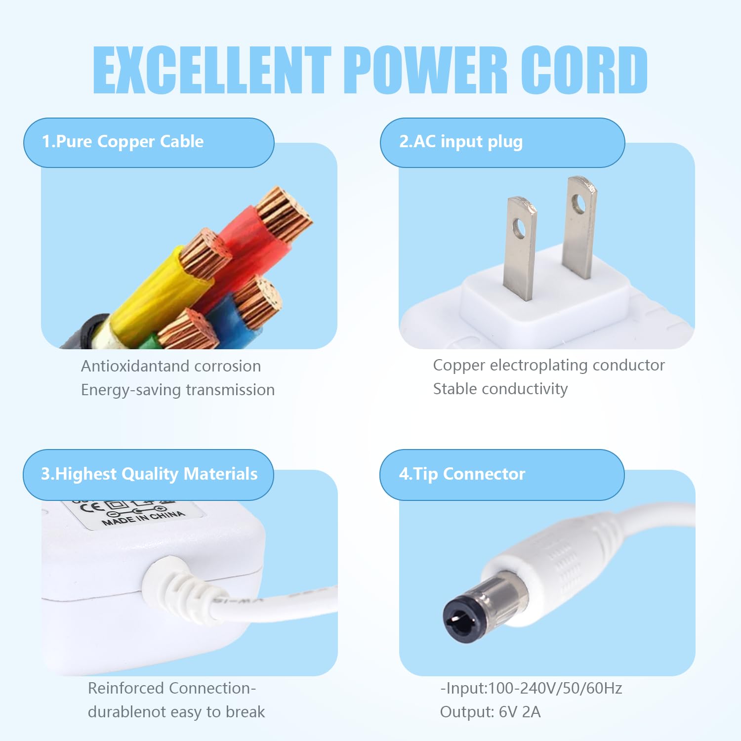 Snugapuppy Charger Replacement for Fisher Price/Ingenuity Swing, 6V AC Power Cord for Baby Swing,10Ft Charging Cable, White