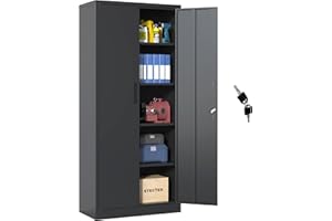 IKIMI Black Metal Storage Cabinet with Doors and Shelves,71" Steel Locking Garage Cabinets Utility Locker Tool Cabinets for Home Kitchen Office Basement