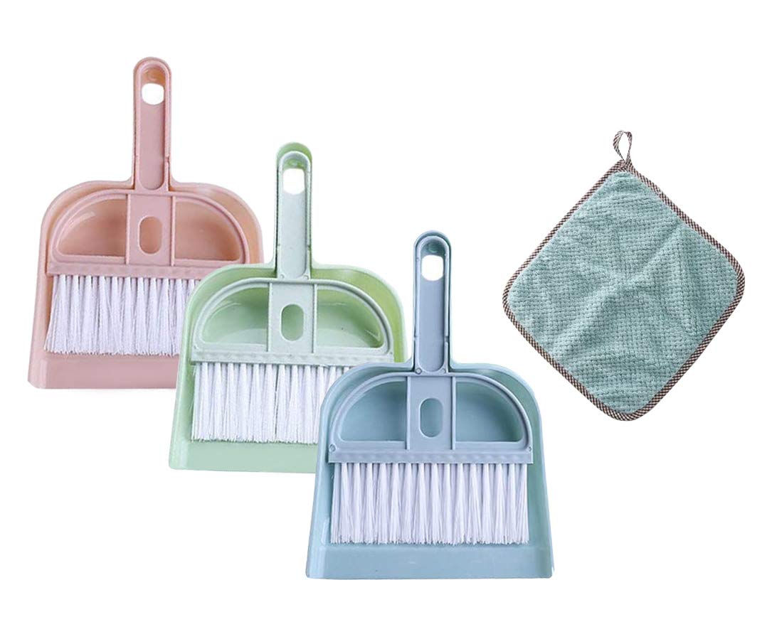 3 Pack Mini Broom and Dustpan Set - Small Dustpan and Brush Set，Mini Dust Pan Tool for Table, Desk, Countertop, Key Board