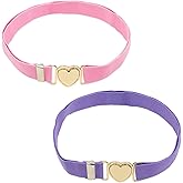 YUYUDEHM 2PCS Girls Belt for Waist, Adjustable Girls Teens Elastic Waist Belts with Heart Metal Buckle for Jeans Dress