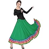 ZYACTU Women Ballroom Dance Skirt Swing High Waist Long Skirts Folkloric Mexican Flamenco Dance Skirt