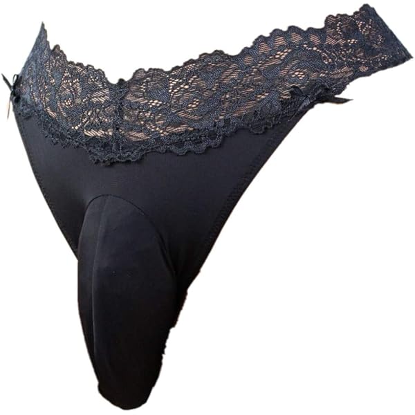 Culotte Bikini Dentelle Pour Hommes - Slips G-String Sissy-pouch, Nylon, Unique Taille, Noir