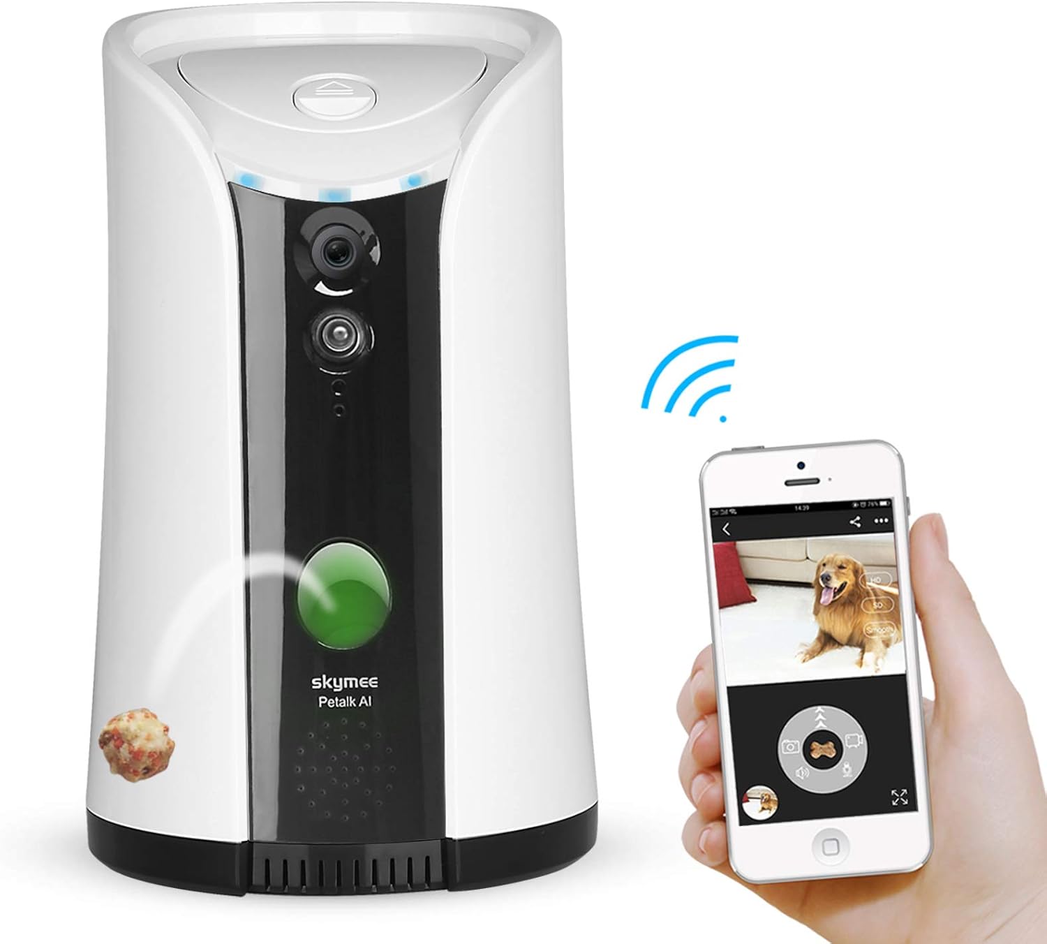 SKYMEE Dog Camera Treat Dispenser,WiFi Full HD Pet Camera with Two-Way Audio and Night Vision,Compatible with Alexa(Black)