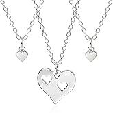 EnCharmed Sterling Silver Mother and Two Daughters Hearts Set of 3 Flat Charm Necklaces, Mom Pregnancy Delicate Pendant Jewelry, 18"