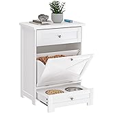 Dog Feeding Station with 2 Elevated Bowls,Hidden Pet Feeder Station with Tilt Out Dog Food Storage Cabinet,Dog &amp; Cat Storage Organizer with Drawer,White