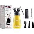 AMAZWHIP 250ML Cream Dispenser For All Cold Applications-Durable Aluminum Alloy Cream Whipper With 3 Decorating Nozzles & 1 Cleaning Brush (Yellow)