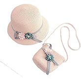 WeeH Girls Summer Hat Bag Set Wide Brim Hat Sun Beach Hats with Shoulder Bag