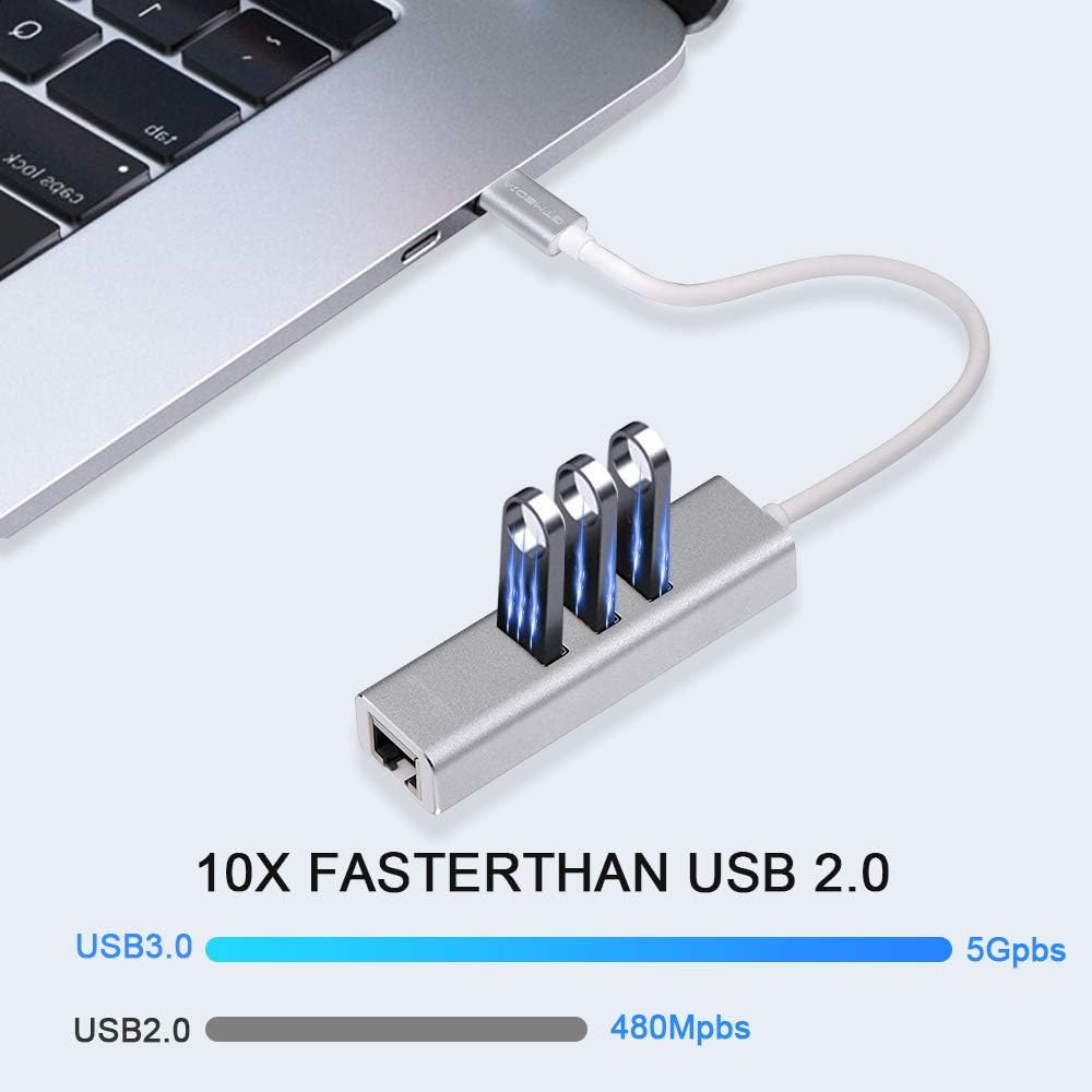 4-in-1 USB C 3.1 Data Transfer Adapter, Gigabit LAN Network Converter Splitter, 4-Ports USB Hub with Ethernet Port 10/100/1000 Mbps Supports Win 7/8/10, Mac OS, Linux, Vista: Computers & Accessories