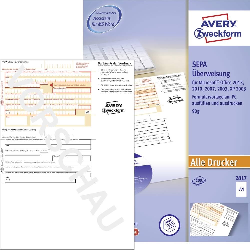 Avery Zweckform 2817 Sepa Überweisung (A4 (100 Sheets) – White + Software CD