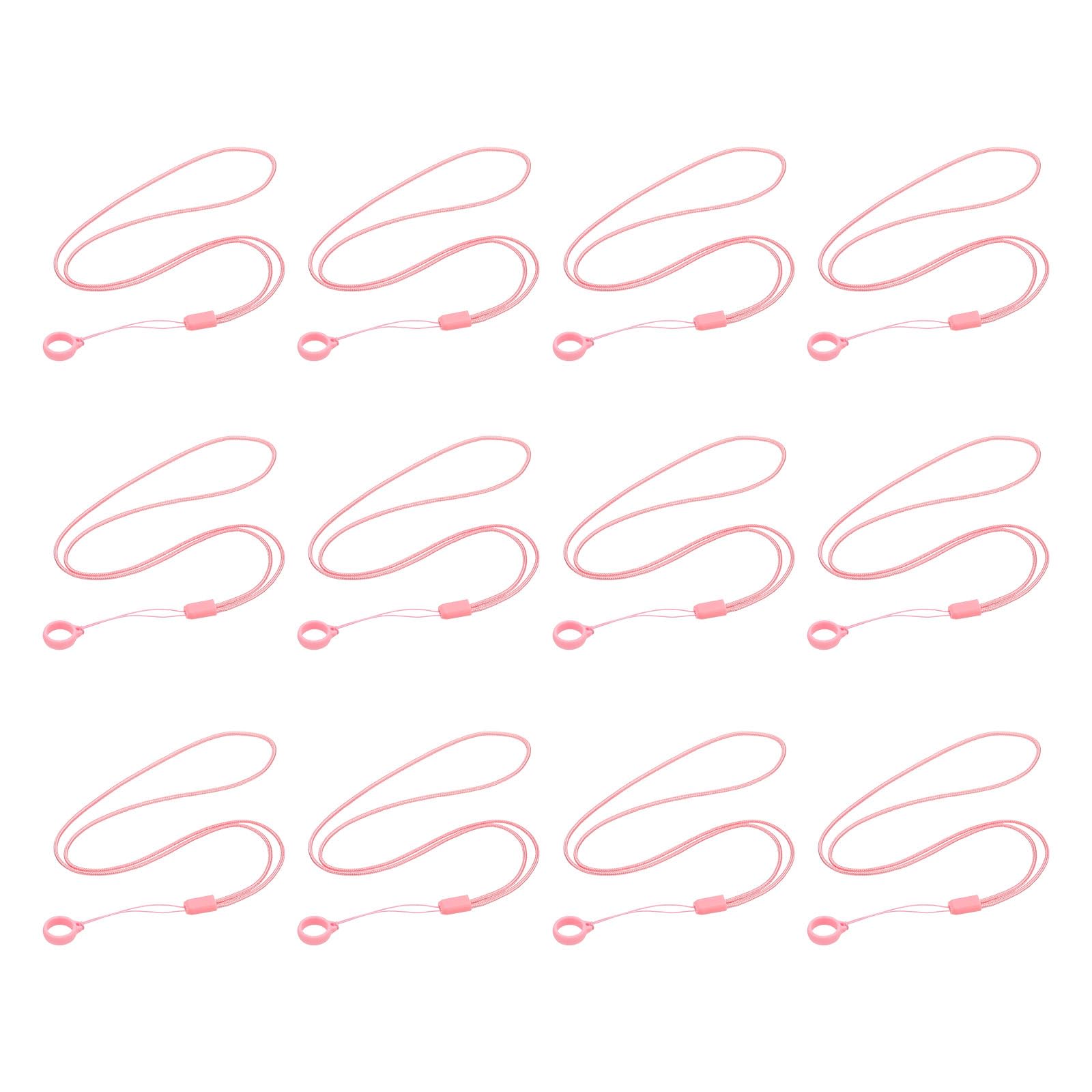 PATIKIL Anti-Lost Necklace Lanyard with Anti-Lost Silicone Rubber Ring, 12 Pcs Joint Holder Ring Multipurpose Replacement Leash for Insert Badge Pen Lanyard Keychain Leash, Pink
