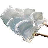 WJPUUS 1 Pair(Left+Right) Belly Dance Fan Artificial Silk Bamboo Fans,Colorful Dancing Fabric Fans,Long Folding Imitated Silk Fans,for Dancing Show Arts,Length 180cm Width 90cm.